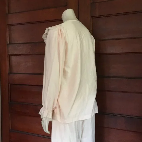 Vintage pajama set top & pants sleepwear pastel pink and lace - Picture 4 of 9